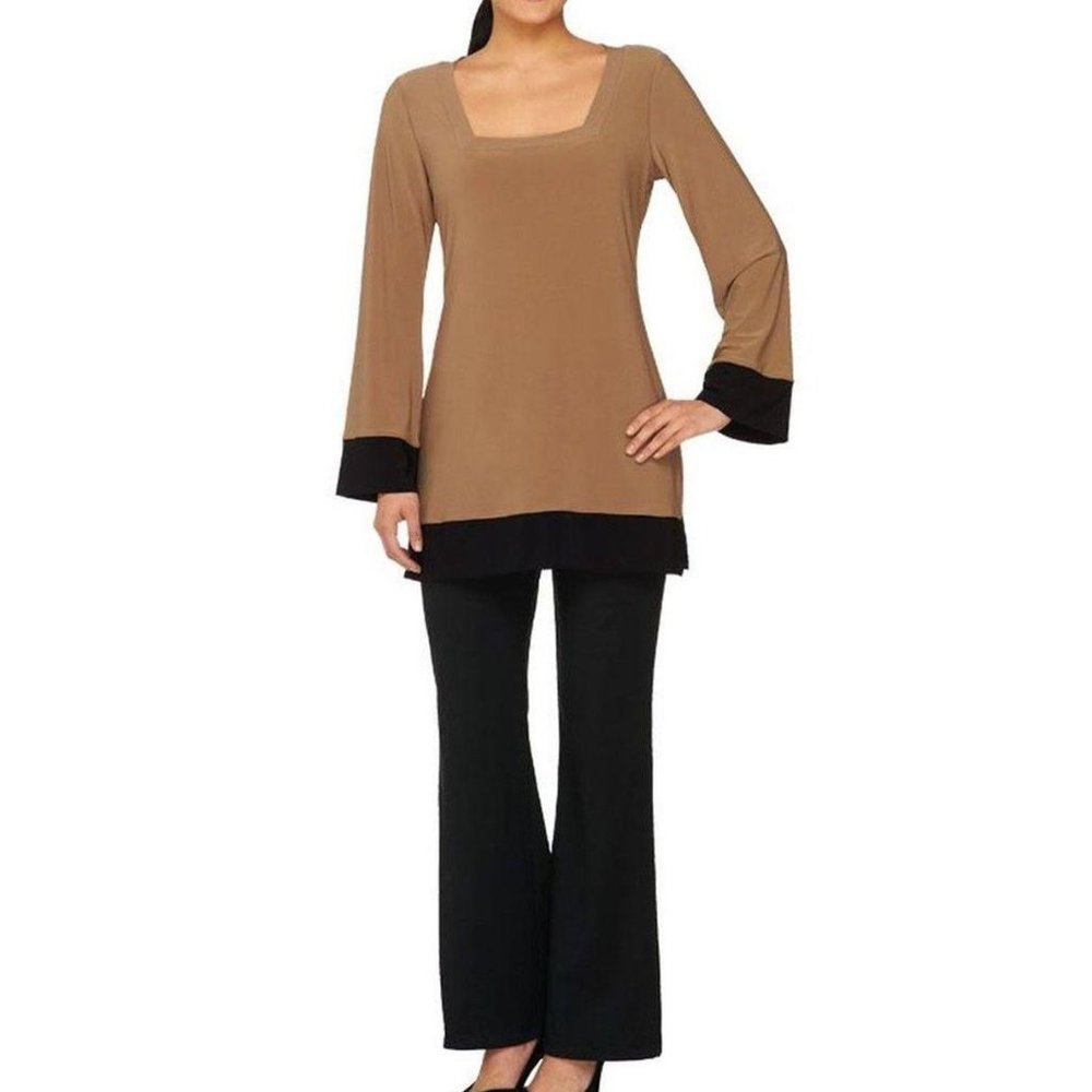 Women With Control Tunic Pants Taupe/Blk Small L61